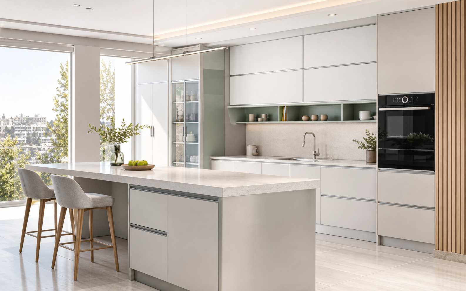 Realistic aluminum kitchen design preview